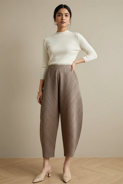 Pantalon Fluide À Pince Femme - Marron Polyester