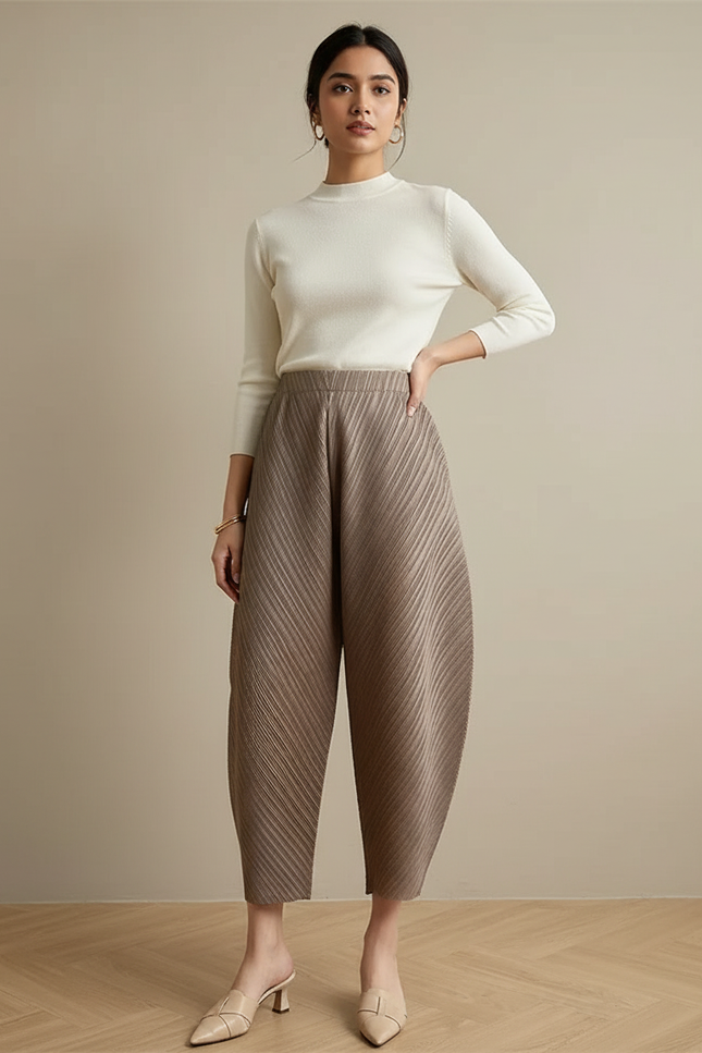 Pantalon Fluide À Pince Femme - Marron Polyester