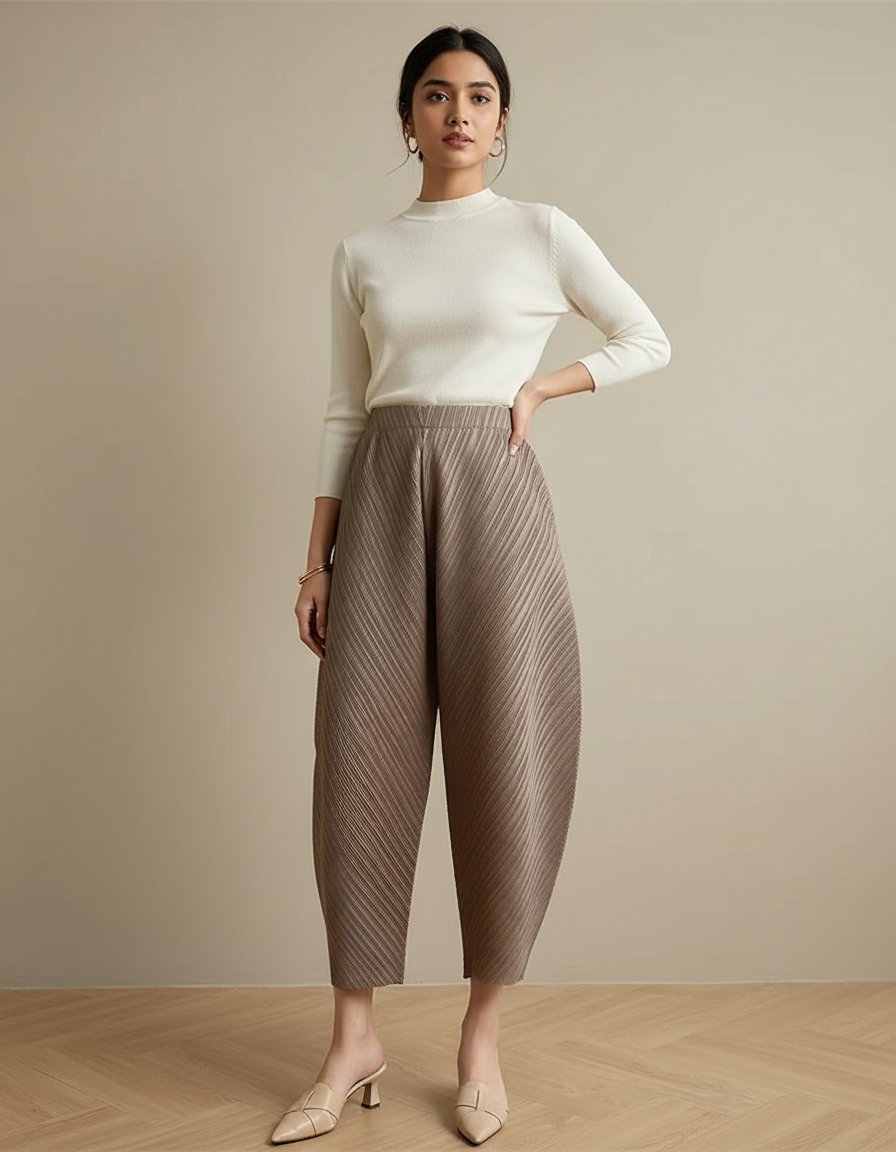 Pantalon Fluide À Pince Femme - Marron Polyester