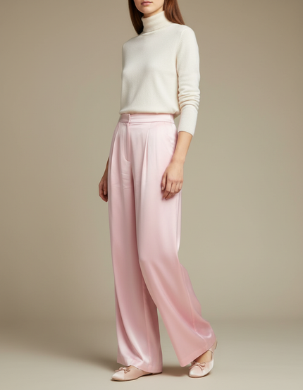 Pantalon À Pince Rose Satiné Fluide Élégant