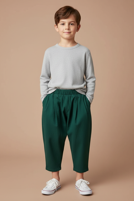 Pantalon À Pince Vert Ample Décontracté Enfant - Coton