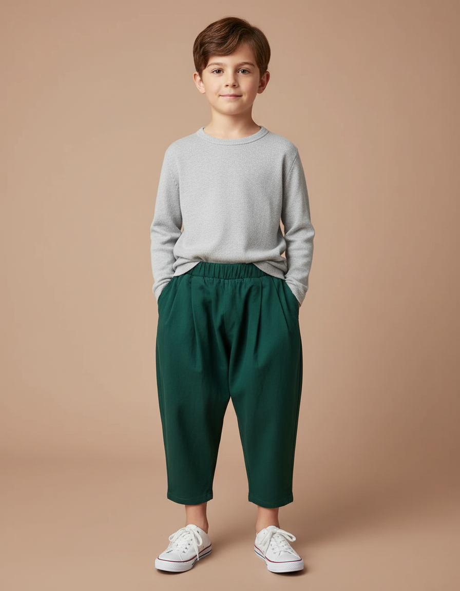 Pantalon À Pince Vert Ample Décontracté Enfant - Coton