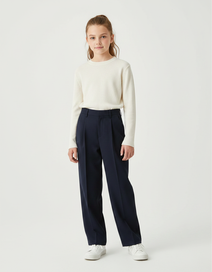 Pantalon À Pince Bleu Marine Ample Décontracté Enfant - Gabardine
