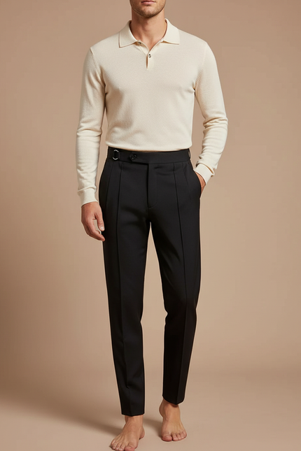 Pantalon À Pince Noir Slim Élégant Formel Homme - Gabardine