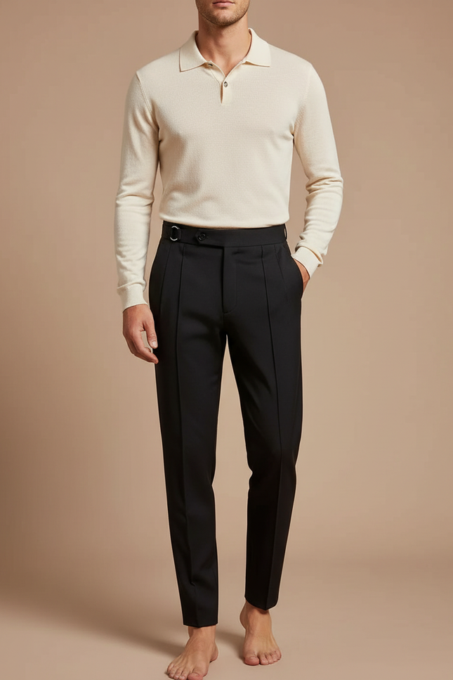 Pantalon À Pince Noir Slim Élégant Formel Homme - Gabardine