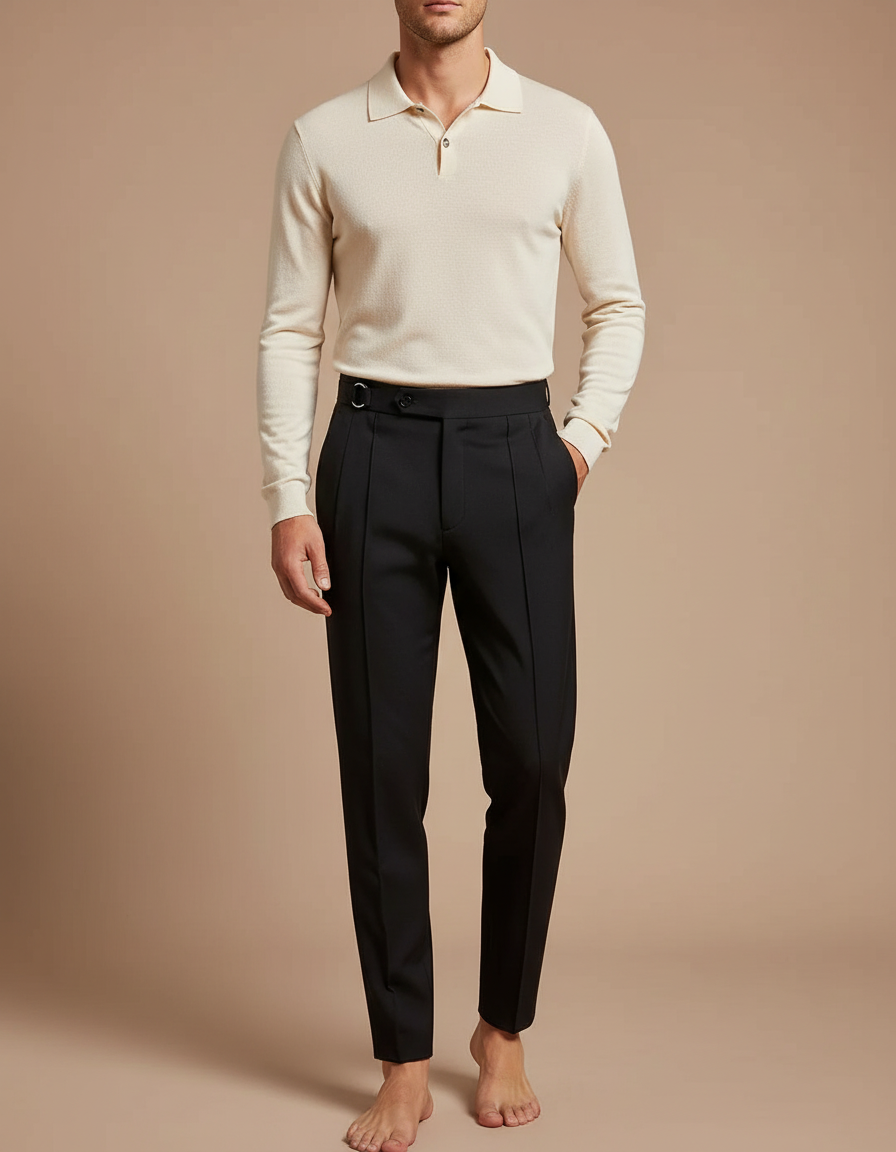 Pantalon À Pince Noir Slim Élégant Formel Homme - Gabardine