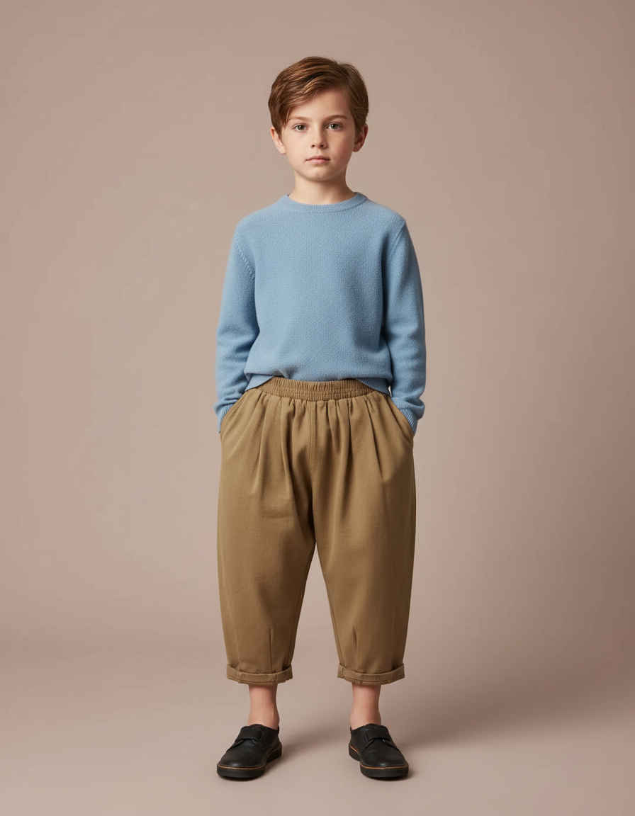 Pantalon À Pince Kaki Ample Coton Enfant Plissé