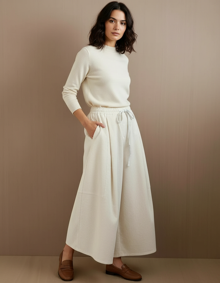 Pantalon À Pince Crème Ample Côtelé Décontracté Femme - Beige Cordé