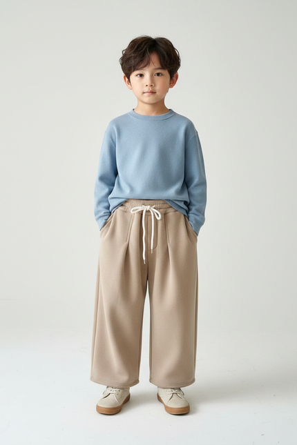 Pantalon À Pince Beige Molleton Ample Décontracté Enfant