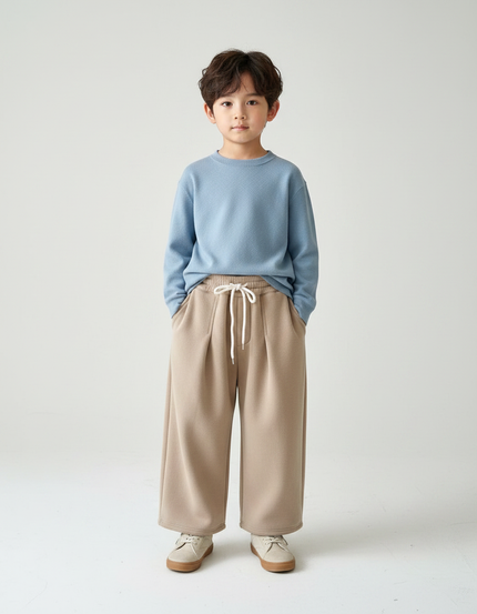 Pantalon À Pince Beige Molleton Ample Décontracté Enfant