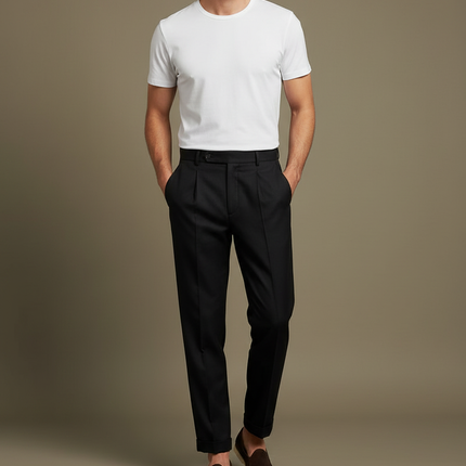Pantalon À Pince Noir Droit Coton Homme Élégant - Gabardine