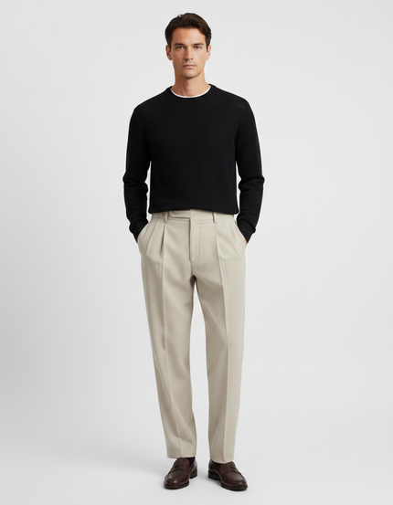 Pantalon À Pince Beige Plissé Classique Homme - Gabardine