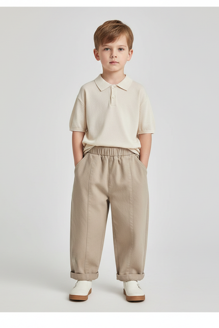 Pantalon À Pince Beige Coton Décontracté Enfant