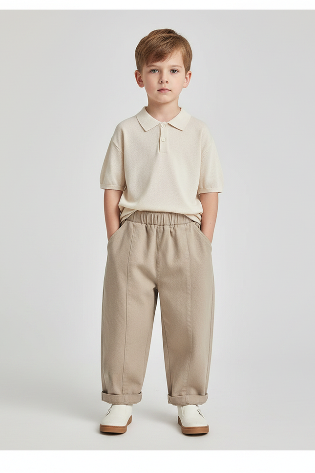 Pantalon À Pince Beige Coton Décontracté Enfant