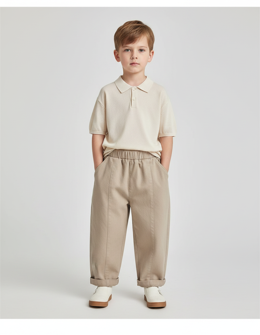 Pantalon À Pince Beige Coton Décontracté Enfant