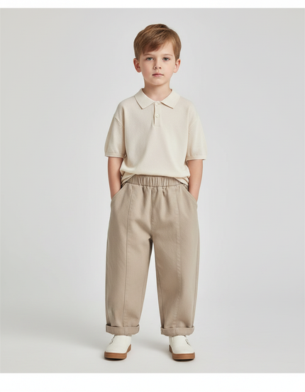 Pantalon À Pince Beige Coton Décontracté Enfant