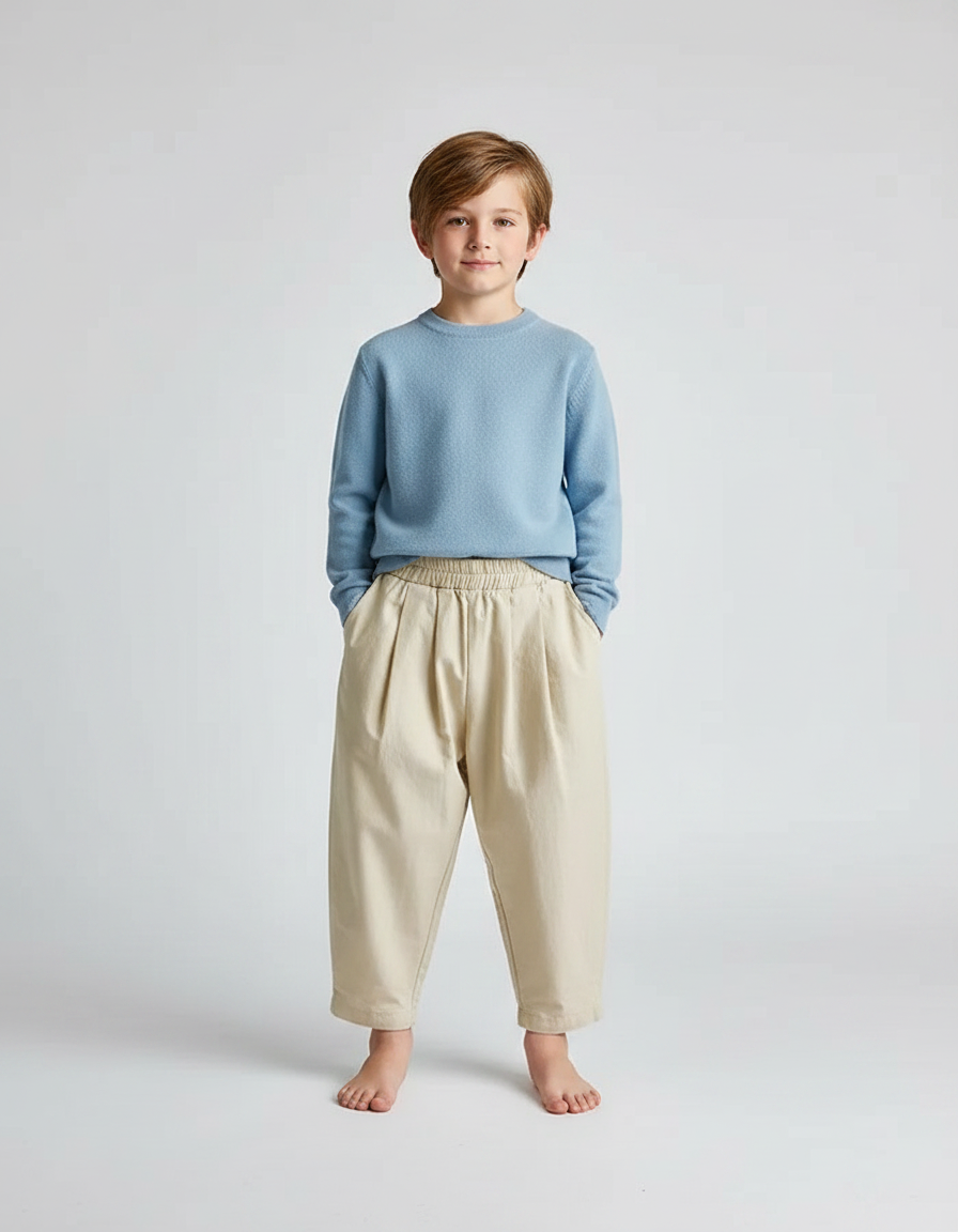 Pantalon À Pince Beige Ample Plissé Décontracté Enfant - Coton