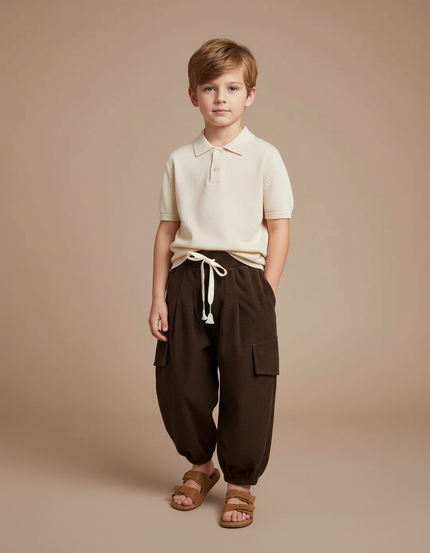 Pantalon À Pince Marron Côtelé Ample Enfant - Cordé
