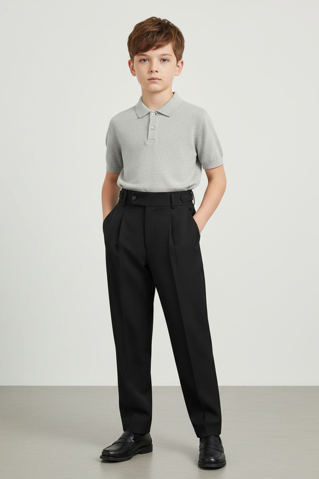 Pantalon À Pince Noir Plissé Élégant Classique Enfant - Gabardine