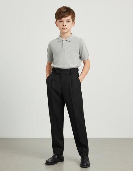 Pantalon À Pince Noir Plissé Élégant Classique Enfant - Gabardine