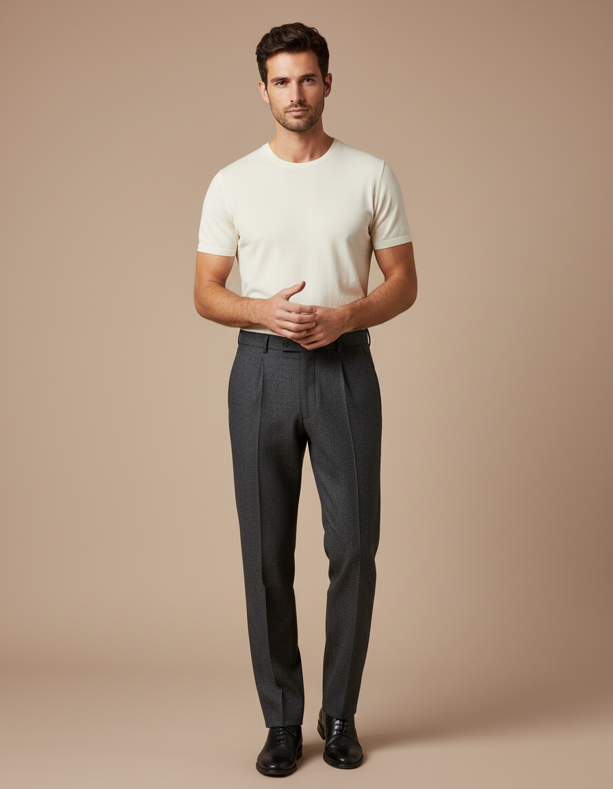 Pantalon À Pince Gris Anthracite Laine Plissé Droit Formel