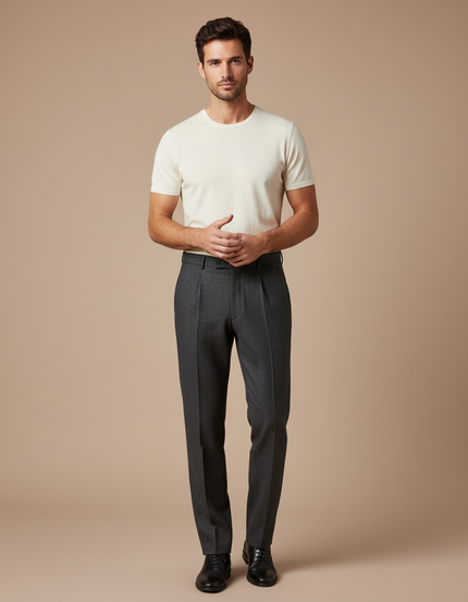 Pantalon À Pince Gris Anthracite Laine Plissé Droit Formel