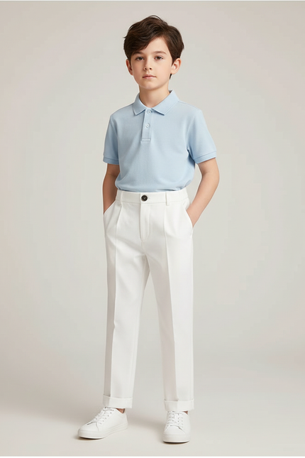 Pantalon À Pince Blanc Coton Droit Élégant Enfant