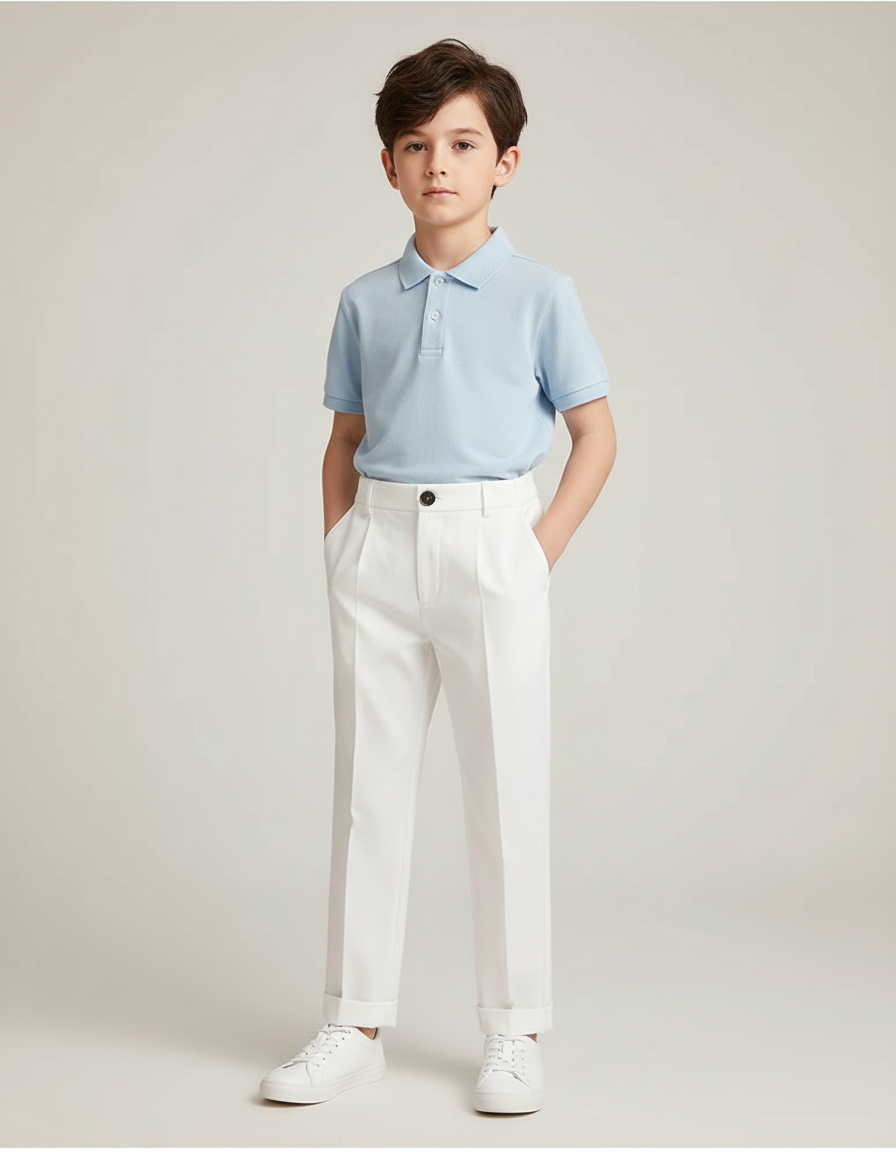 Pantalon À Pince Blanc Coton Droit Élégant Enfant
