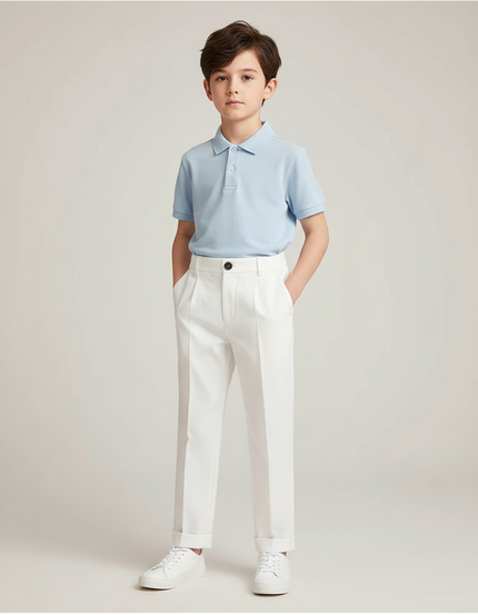 Pantalon À Pince Blanc Coton Droit Élégant Enfant