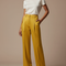 Pantalon À Pince Jaune Ample Fluide Élégant Femme - Satin