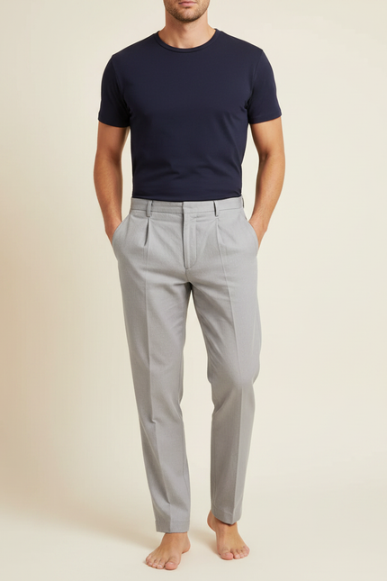 Pantalon À Pince Gris Clair Ample Décontracté Homme - Gabardine