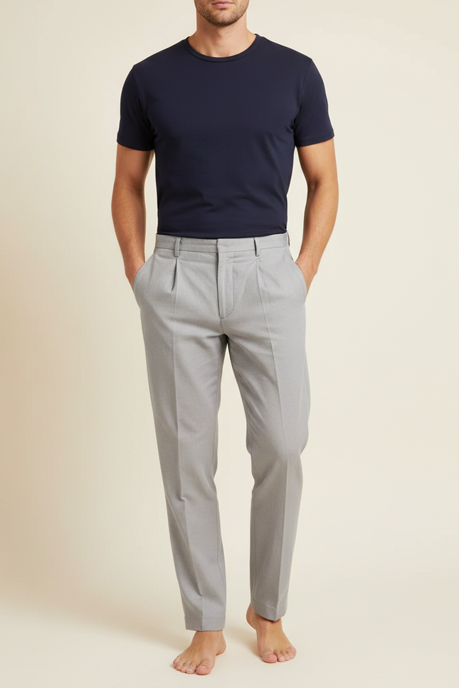 Pantalon À Pince Gris Clair Ample Décontracté Homme - Gabardine