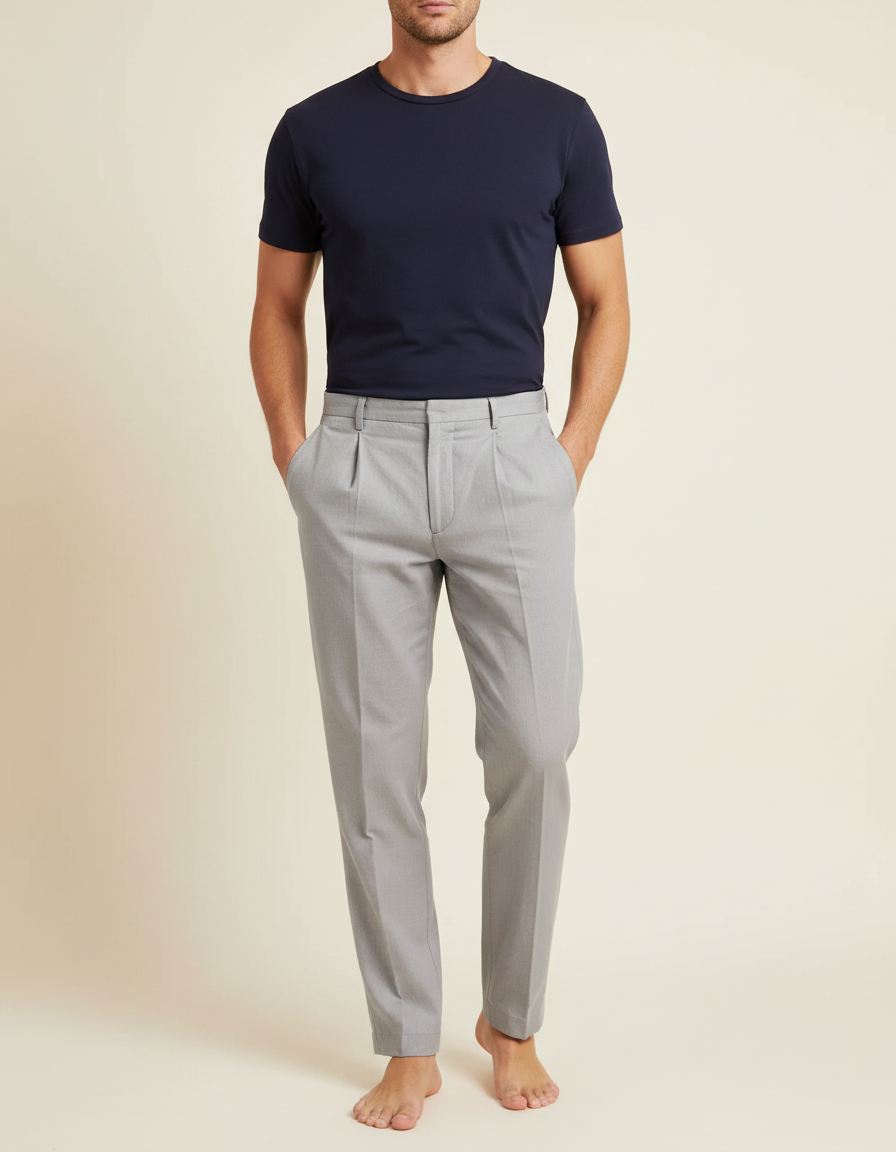 Pantalon À Pince Gris Clair Ample Décontracté Homme - Gabardine
