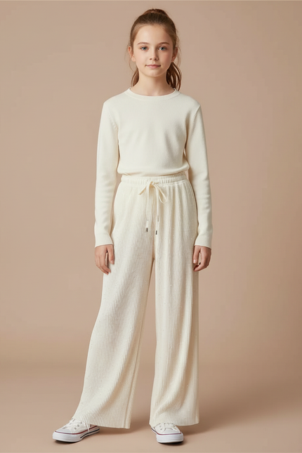 Pantalon À Pince Écru Plissé Ample Scintillant Enfant - Beige Maille