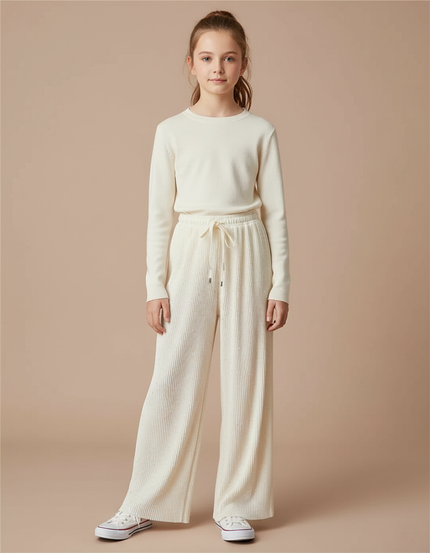 Pantalon À Pince Écru Plissé Ample Scintillant Enfant - Beige Maille