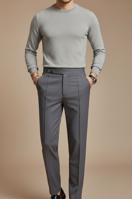 Pantalon À Pince Gris Foncé Slim Élégant Homme - Gabardine