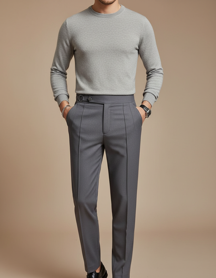 Pantalon À Pince Gris Foncé Slim Élégant Homme - Gabardine