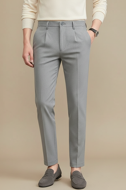 Pantalon À Pince Gris Plissé Slim Habillé Homme - Gabardine