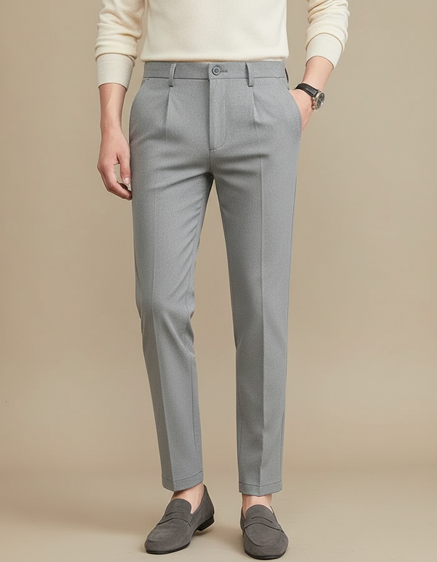 Pantalon À Pince Gris Plissé Slim Habillé Homme - Gabardine