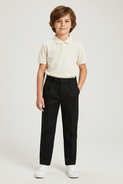 Pantalon À Pince Noir Droit Élégant Enfant - Gabardine