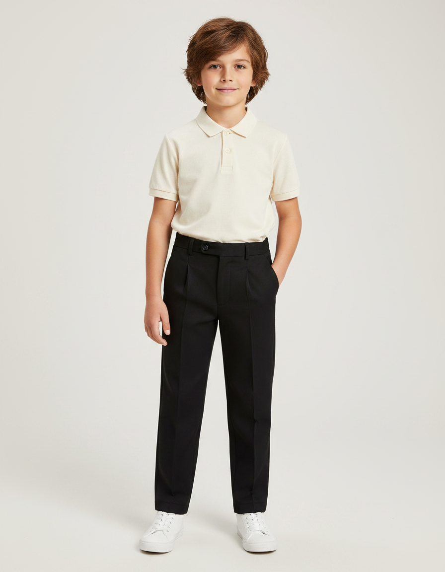 Pantalon À Pince Noir Droit Élégant Enfant - Gabardine