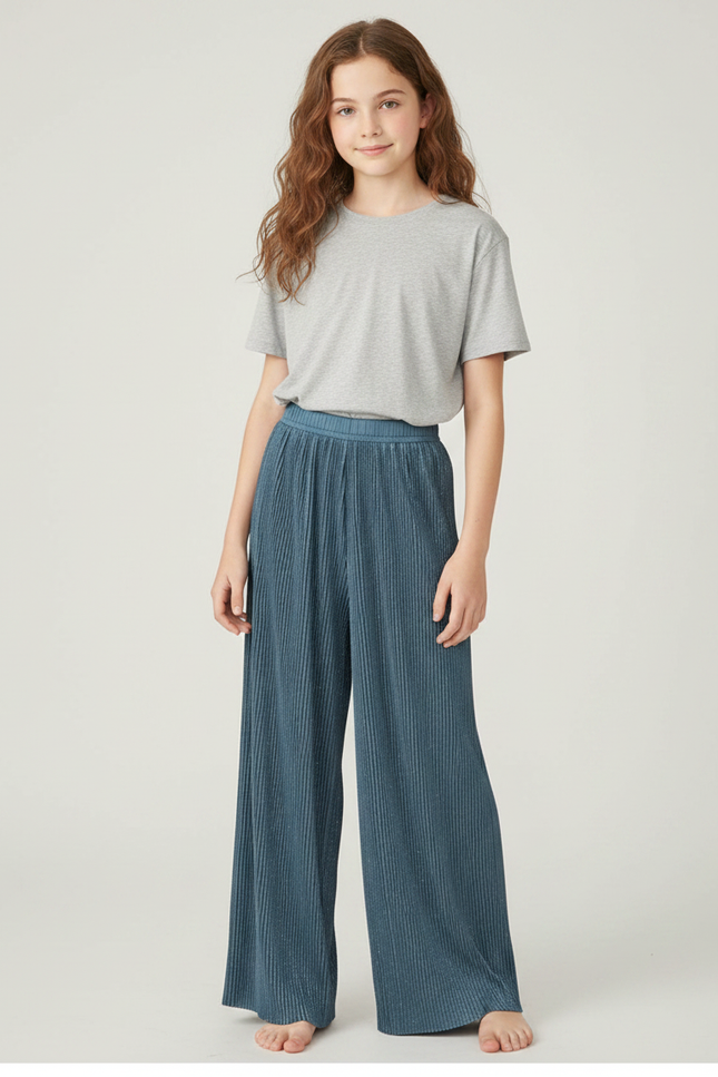 Pantalon À Pince Bleu Plissé Ample Scintillant Enfant - Polyester