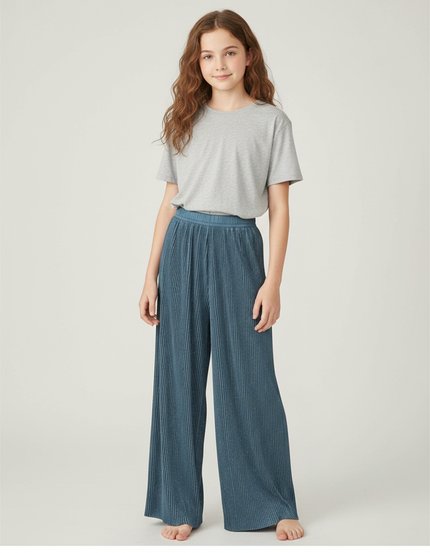 Pantalon À Pince Bleu Plissé Ample Scintillant Enfant - Polyester