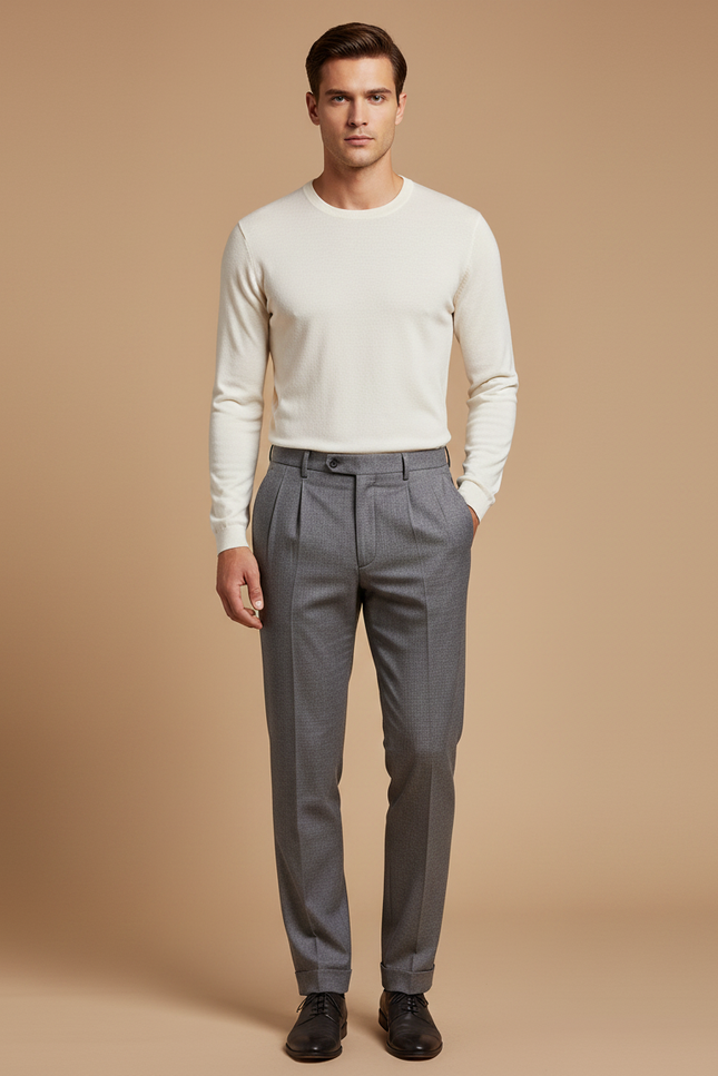 Pantalon À Pince Gris Élégant Droit Classique Homme - Laine