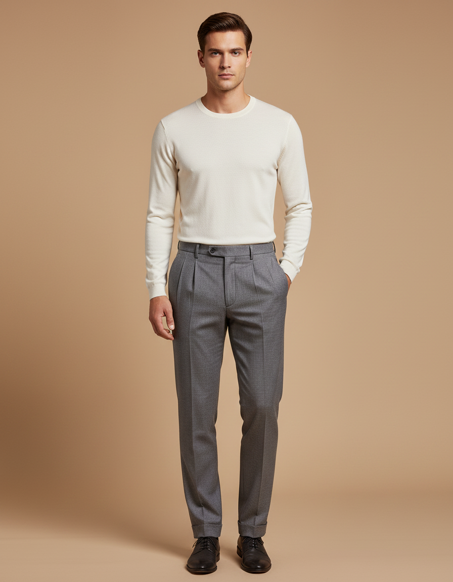 Pantalon À Pince Gris Élégant Droit Classique Homme - Laine