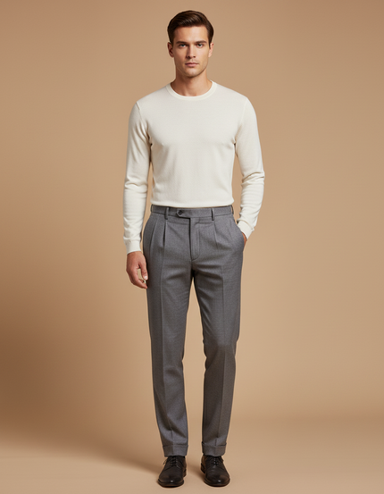 Pantalon À Pince Gris Élégant Droit Classique Homme - Laine