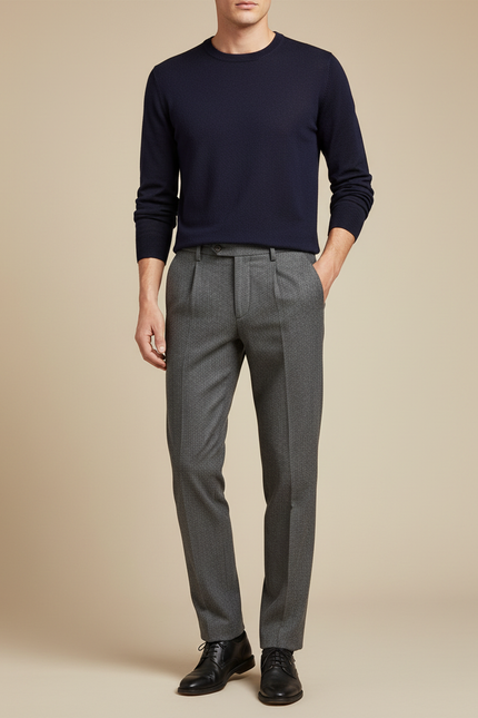 Pantalon À Pince Gris Foncé Laine Droit Élégant