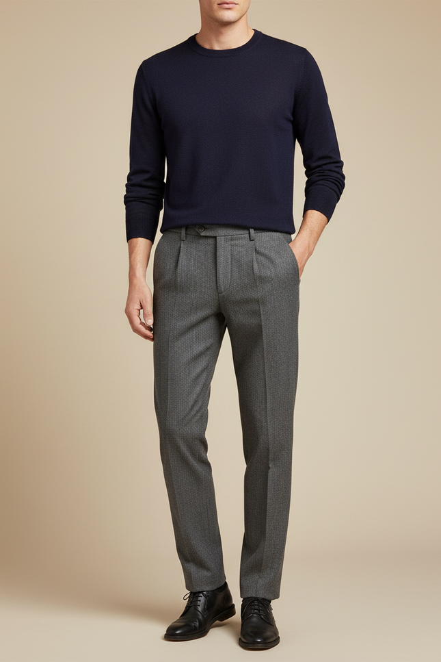 Pantalon À Pince Gris Foncé Laine Droit Élégant