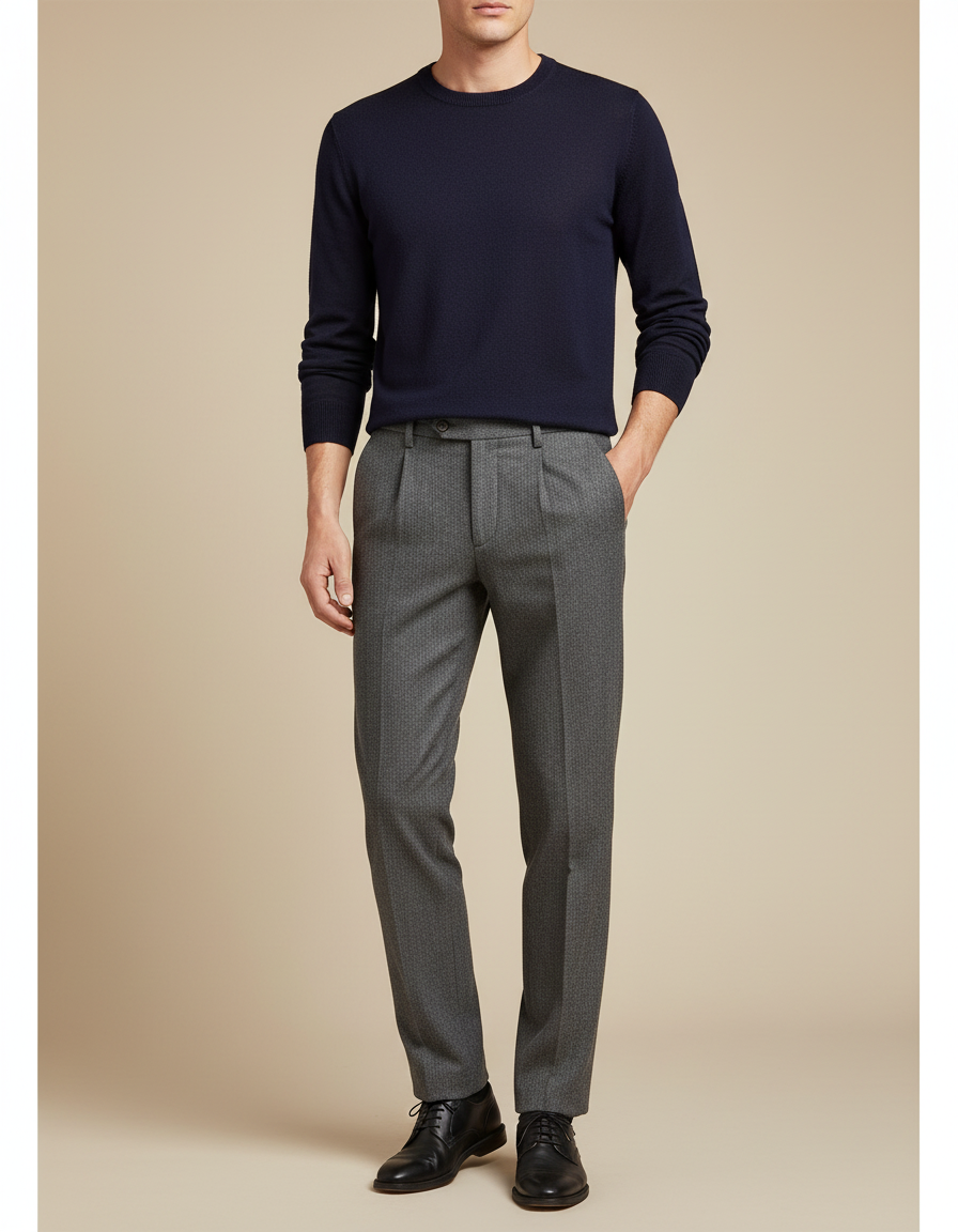 Pantalon À Pince Gris Foncé Laine Droit Élégant