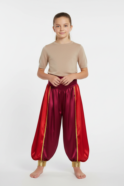 Pantalon À Pince Satiné Bicolore Rouge Doré Ample Enfant